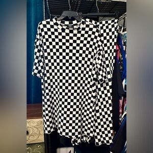 Dressed in LALA Ribbed Playsuit Black & White Checkerboard